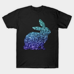 Teal and Blue Ombre Faux Glitter Easter Bunny T-Shirt